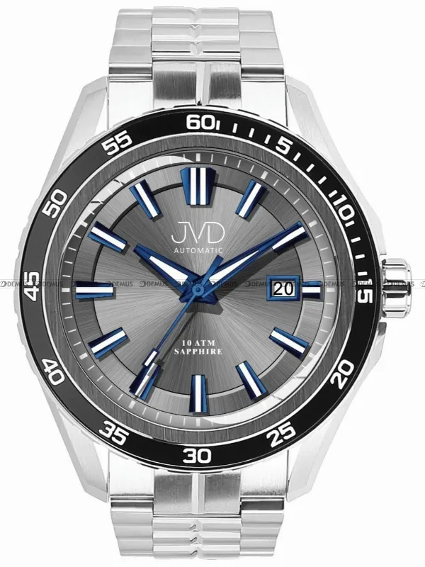 Zegarek męski automatic JVD JE1013.2 na bransolecie szara tarcza szafir