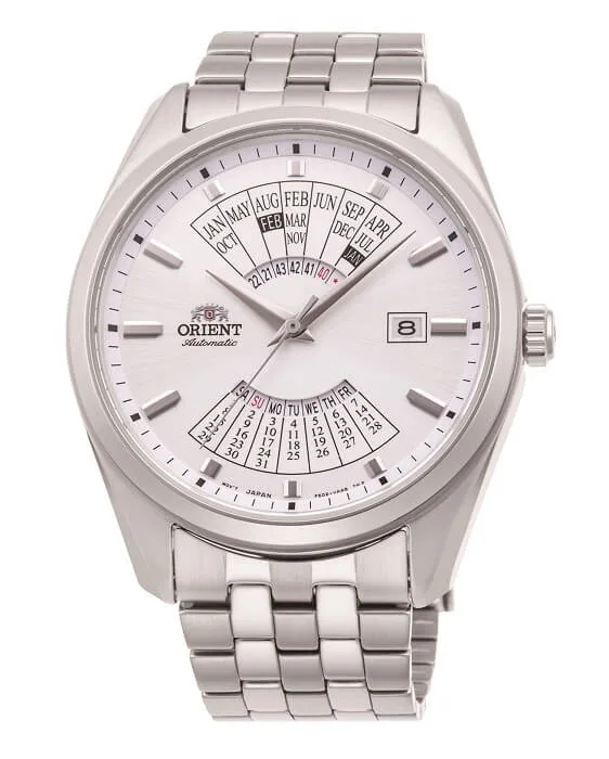 Zegarek męski Orient RA-BA0004S10B Automatic Multi Year Calendar „Patelnia” – biały cyferblat + GRAWER GRATIS