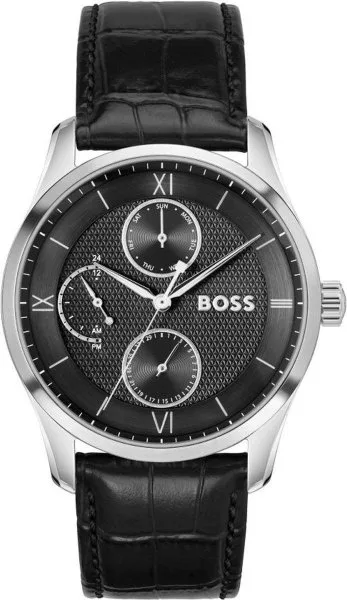 Zegarek Męski Boss 1514272 – Skórzany Pasek, Czarna Tarcza