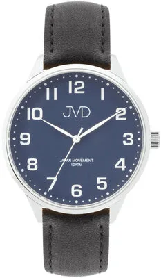 Zegarek męski JVD J1130.3 – elegancki, niebiesko-antracytowo-srebrny, skórzany pasek