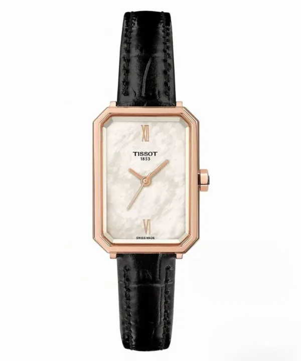 Tissot SRV T160.110.36.113.00 – damski zegarek prostokątny z masą perłową i szkłem szafirowym