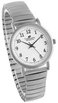 Zegarek damski Timemaster 092-29 – srebrna rozciągana bransoleta, biała tarcza 30 mm, klasyczny model elegancki