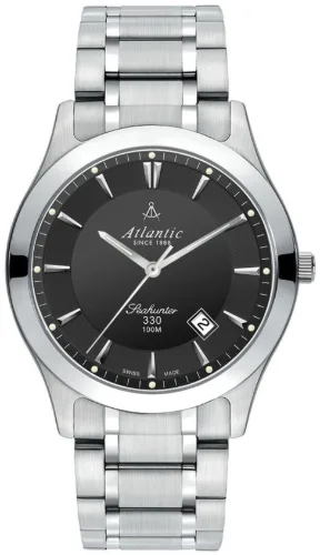 Zegarek Męski Atlantic Sealine 71365.41.61 – Czarna Tarcza, Stalowa Bransoleta, Szafirowe Szkło, Wodoszczelność 100M
