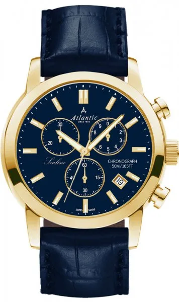 Zegarek męski Atlantic Sealine Chronograph 62450.45.51 złoty granatowy pasek