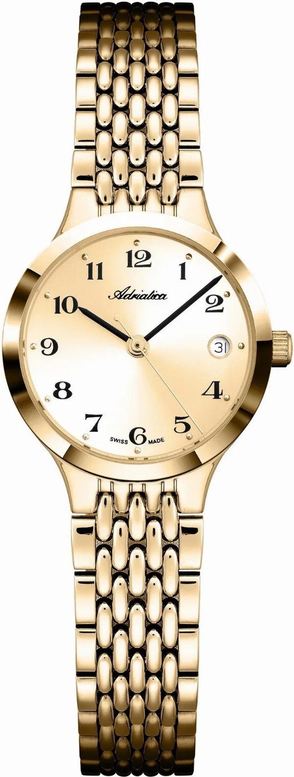 Zegarek damski Adriatica Classic Sapphire A3845.1121Q złoty z datownikiem