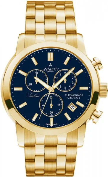 Atlantic Sealine Chronograph 62455.45.51 – męski zegarek kwarcowy PVD z niebieską tarczą