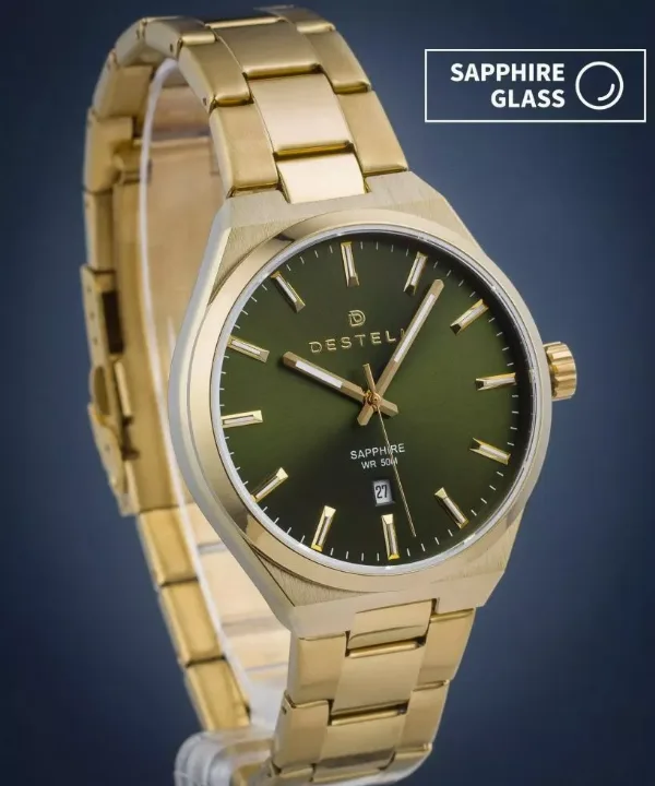 Zegarek męski DESTELL Aries Green Gold Steel Sapphire