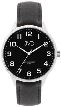 JVD J1130.1 – elegancki zegarek męski, czarna stal nierdzewna, skórzany pasek, wodoszczelność 10 ATM
