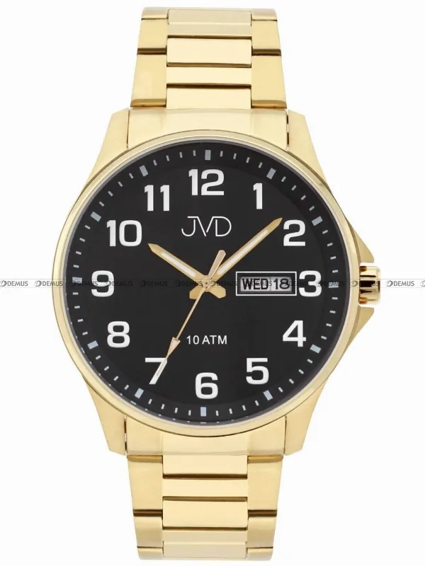 Zegarek JVD JE611.5 – sportowy, czarna tarcza, złota koperta PVD, metalowy pasek